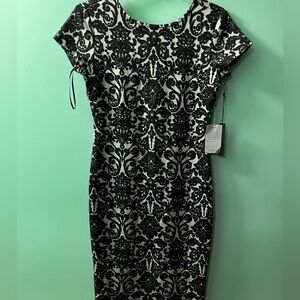 NWOT Black scroll print cocktail dress